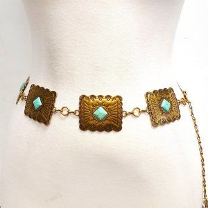 Western Turquoise Stone Gold Chain Belt